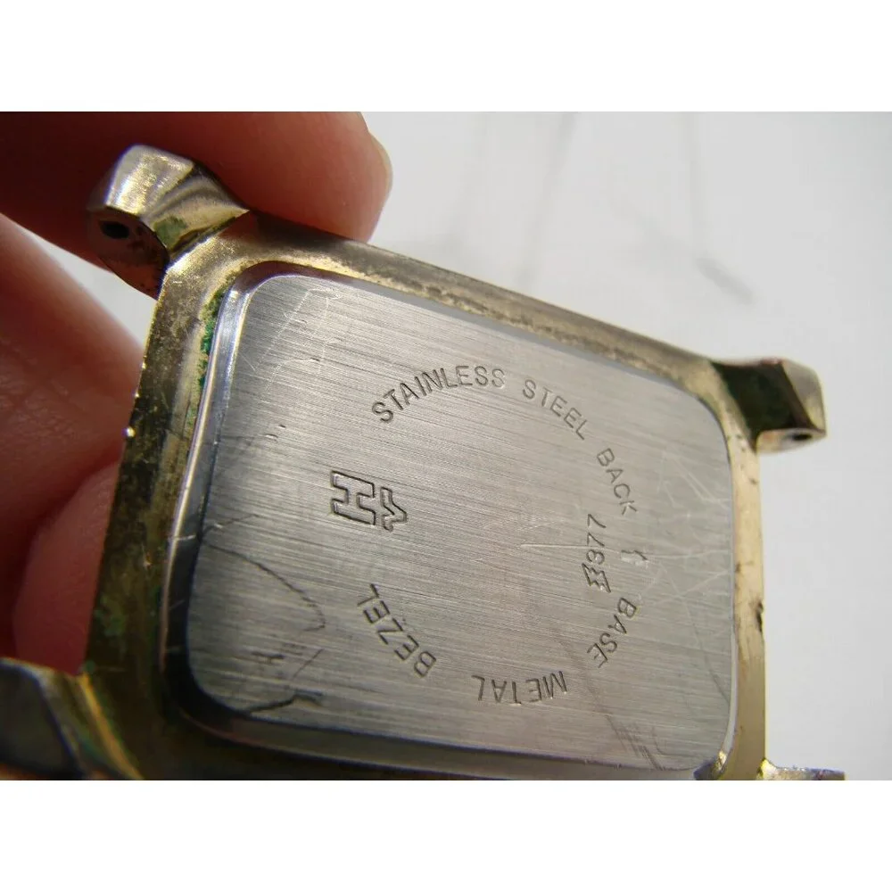 Helbros Quartz Watch Gold Tone Rectangular Face No Band PC21 Vtg 80s Roman Numer